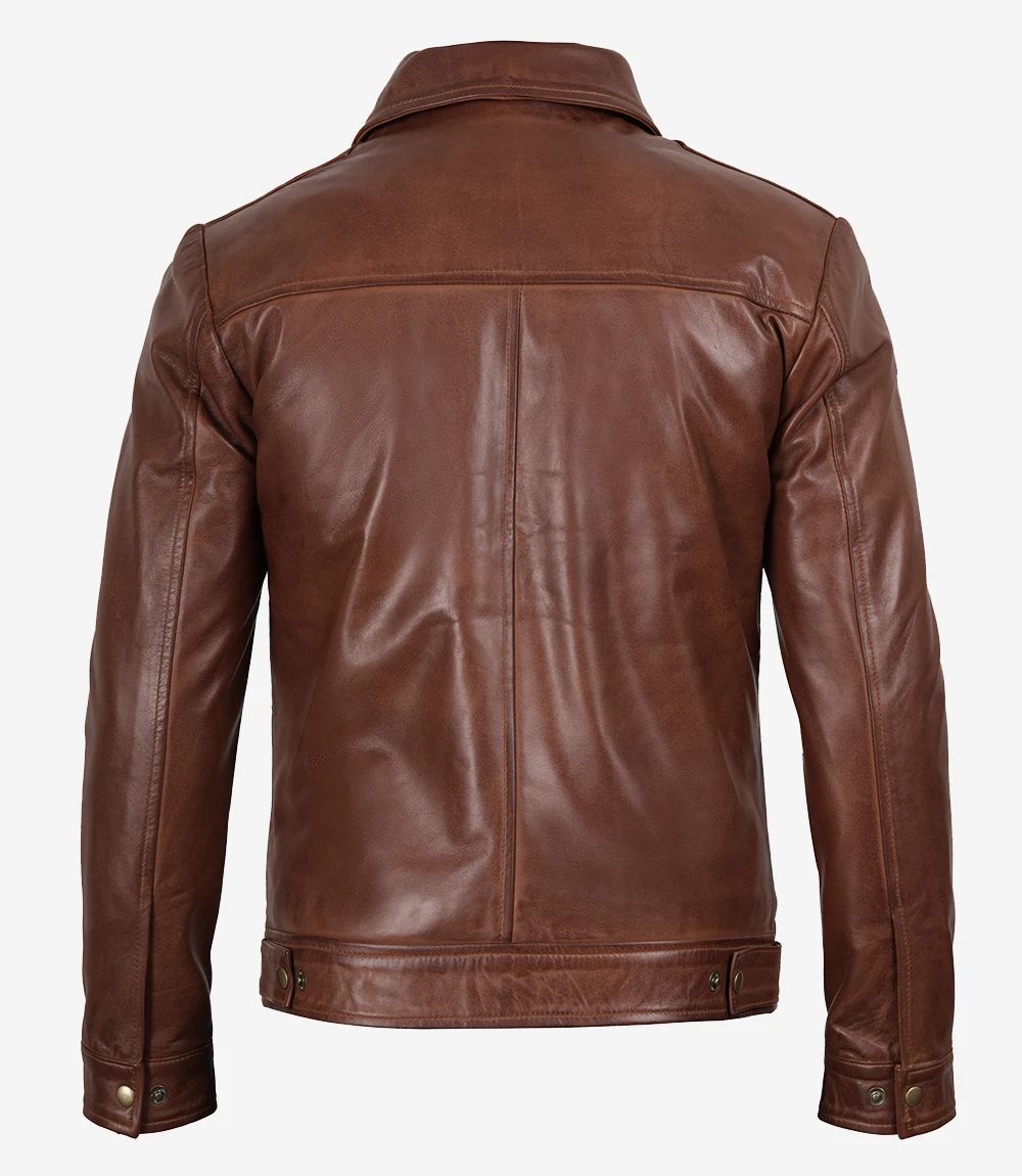 Reeves Men's Harrington Cognac Real Leather Jacket