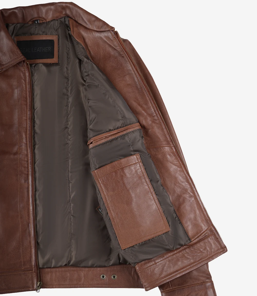 Reeves Men's Harrington Cognac Real Leather Jacket